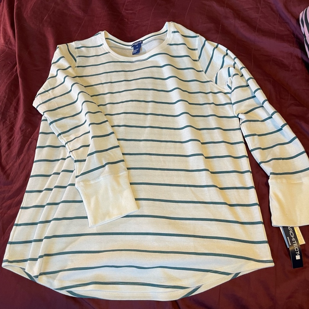 White with Green Stripes Shirt, size XXL